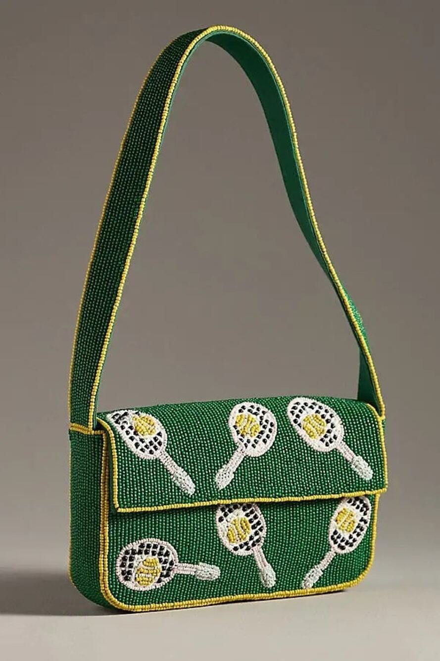 nwt ANTHROPOLOGIE The Fiona Beaded Bag: Sport Icon Edition Tennis Motif